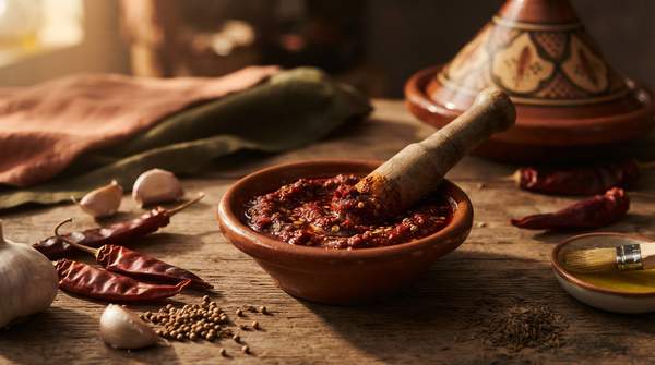 Editorial illustration for Harissa: Tunisia's Chili Paste, Its Variations, and How to Actually Use It